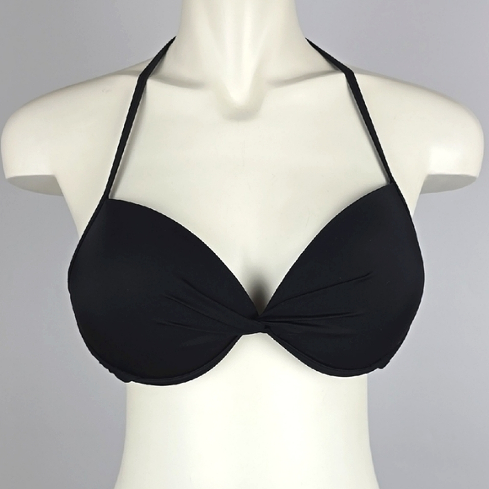 California Waves Women's Black Halter Push Up Twist Front Bikini Swim Top Size L